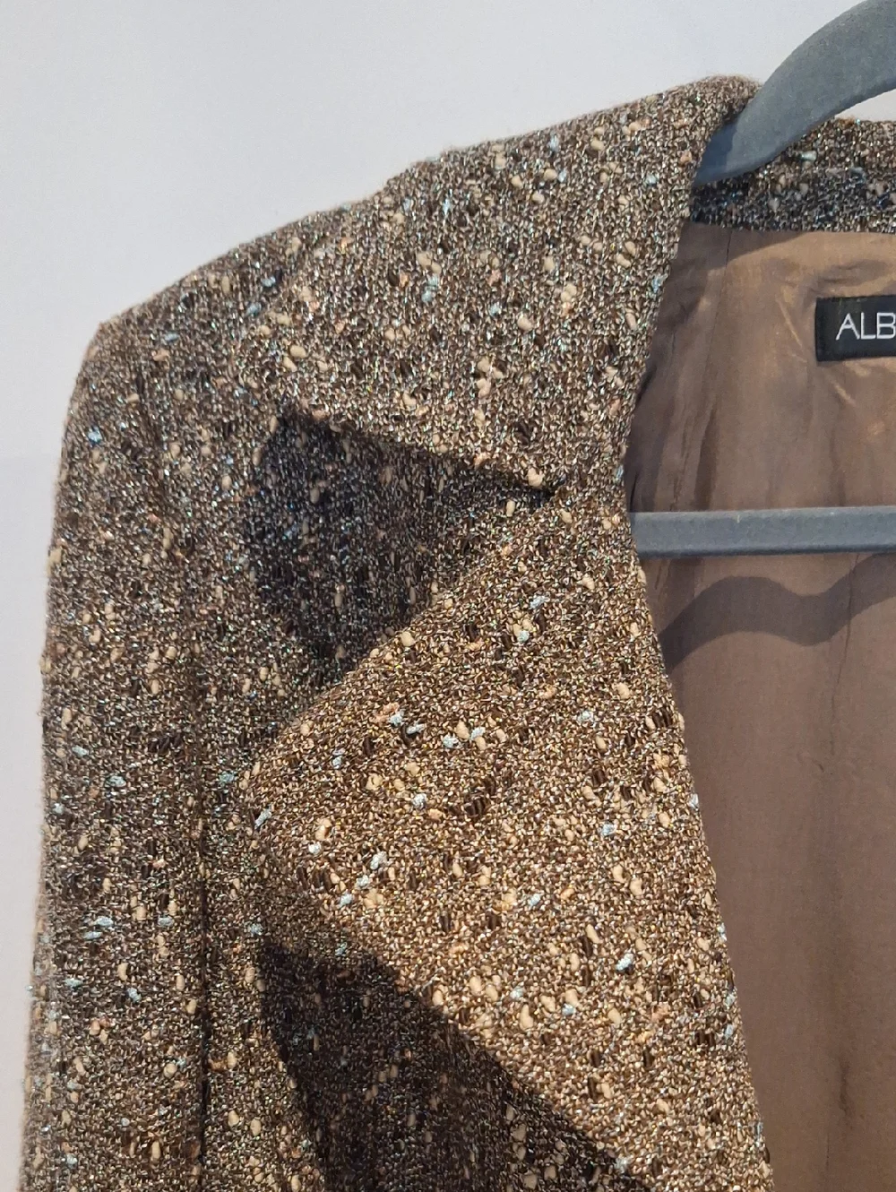 Albert Nipon Multitone Brown Metalic Tweed Open Front Blazer